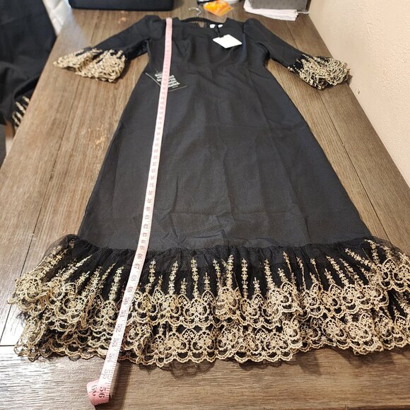 Pomander Place Black Lillith Dress NWT Gold Med - Picture 2 of 10